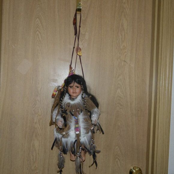 Native American Collectable Porcelain Doll on Swing - Picture 2 of 14
